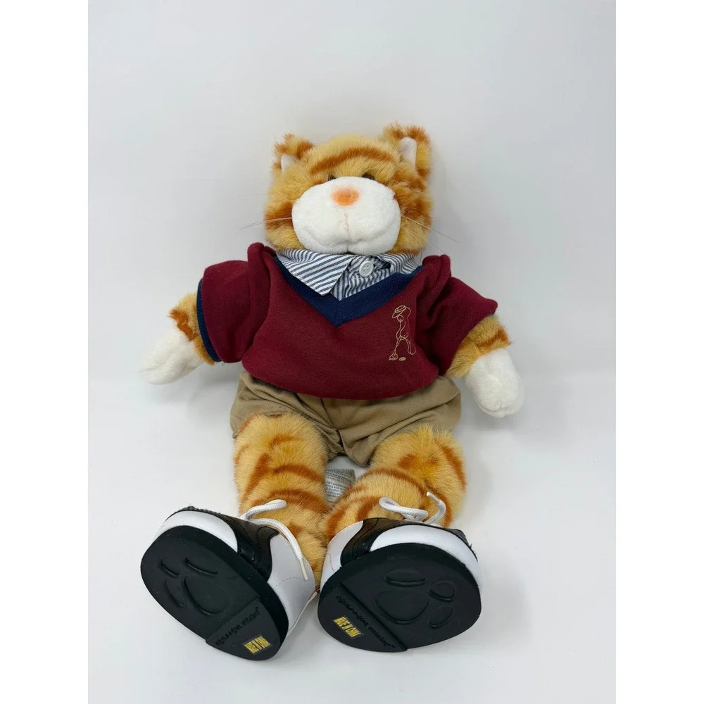 Build-A-Bear Orange Tabby Cat Plush Golfer Outfit Maroon Sweater Khaki Shorts